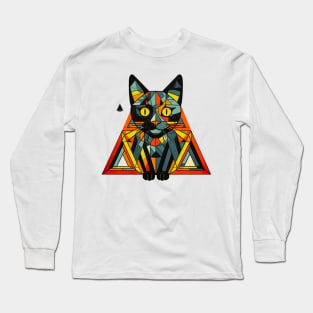 Geometric Cat Funny Abstract Cat Long Sleeve T-Shirt